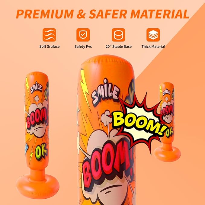 Baiao Punching Bag, Inflatable Kids Boxing Bag for Kids 3-12, Boxing Equipment for Child and Adults, Christmas, Birthday Gifts, Punching Bag Practice Karate, Taekwondo
