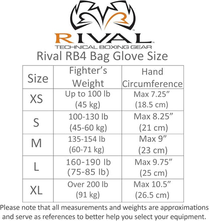 RIVAL Boxing RB4 Econo Bag Gloves, Hook and Loop Closure - Synthetic PU Outer Shell for Extra Durability and Performance