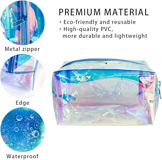 ONEART Holographic Iridescent Cosmetic Bag,Portable Waterproof Cosmetic Makeup Pouch with Zipper, Toiletry Bag for Women,Laser Cosmetic Bags for Travel