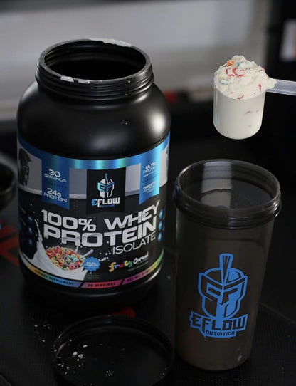 eFlow Nutrition 100% Whey Protein Isolate - Gluten & Lactose-Free Digestive Enzymes Added, Low Carb, Post Workout Shake, Fast Digesting for Optimal Muscle Recovery - Fruity Cereal (26 Servings)