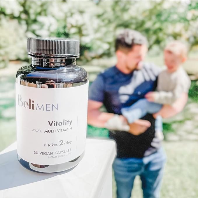 Beli Men Prenatal Multivitamin Preconception Fertility Support, Enhanced Sperm Health, Sperm Count & Motility, Testosterone, 60 Capsules with Vitamin E, B6, B12, Zinc, Folate & CoQ10, 30-Day Supply