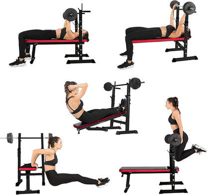 ISE Flat Adjustable Weight Bench with Barbell Rack 800LBS