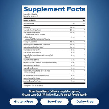 Gut Repair 360: Natural Formulated Formula Emerged from The Lab - Pure Essence Organic Capsules Non-GMO Gluten-Free Soy-Free Dairy-Free USA Made - Supporting Your Healthy Gut