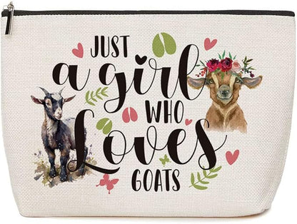 Goat Gifts Goat Makeup Bag Goat Gifts for Goat Lovers Just A Girl Who Loves Goats Birthday Christmas Gifts for Farmers Animal Lovers Women Her Sister Friend BFF Besties Coworker
