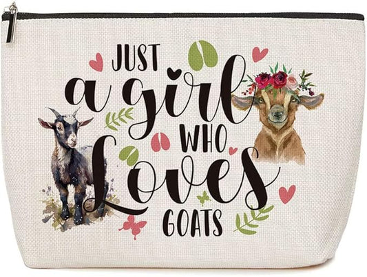 Goat Gifts Goat Makeup Bag Goat Gifts for Goat Lovers Just A Girl Who Loves Goats Birthday Christmas Gifts for Farmers Animal Lovers Women Her Sister Friend BFF Besties Coworker