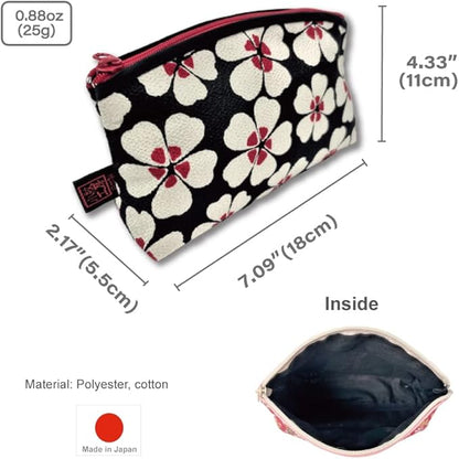 Terra Distribution Small Makeup Bag for Purse [ Made in Japan] Traditional Edo Komon Design Cute Cosmetic Pouch (Cherry Blossom (Black))