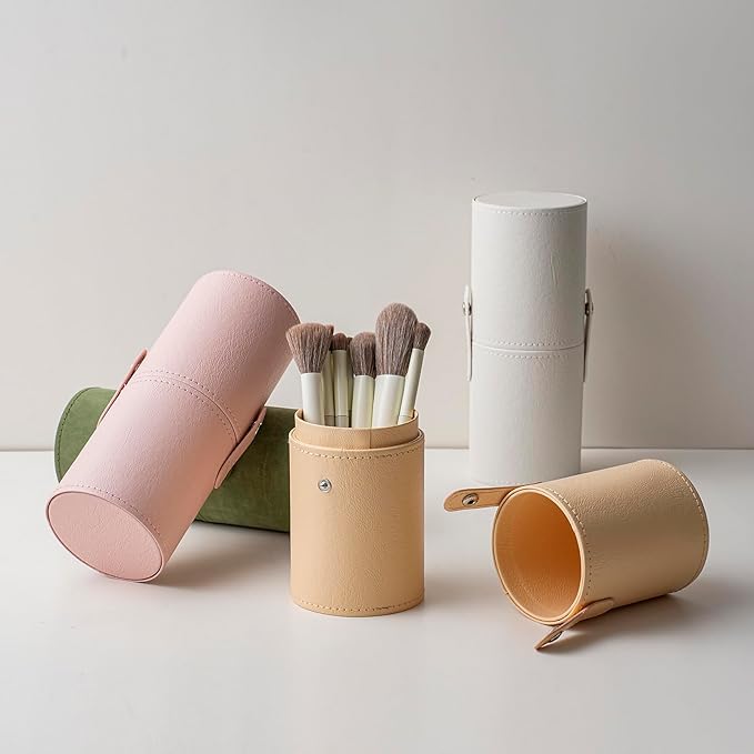 Portable Makeup Brush Holder, Waterproof PU Leather Travel Makeup Brush Case Bag Cup, Brush Storage Dustproof Bag (05Dark Green)