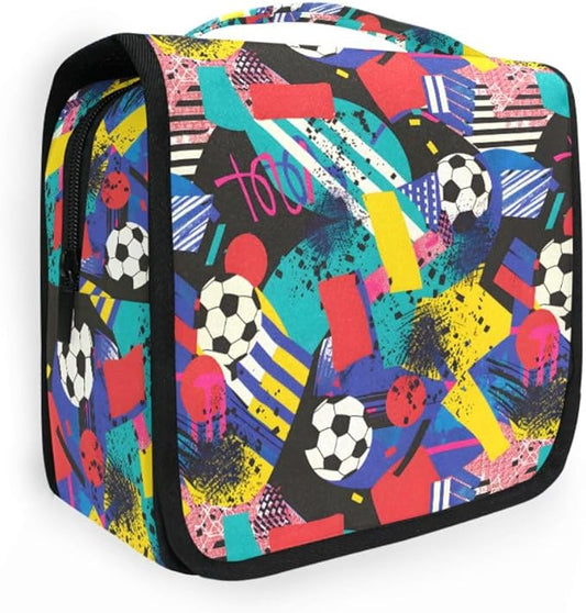 senya Hanging Travel Toiletry Bag Kit Boys Makeup Case Cosmetics Organizer for Men Women (Inspired Soccer Bright Colors)