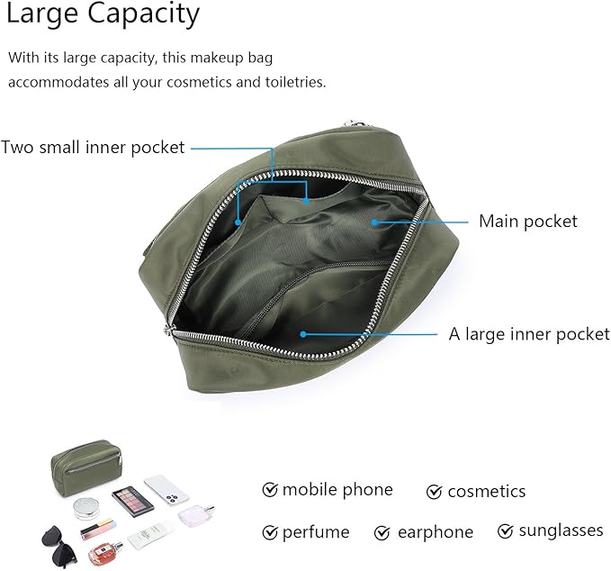 Nylon Female cosmetic bags Canvas toiletry bags Wash bags with large capacity Simple design (Nylon/Army Green)
