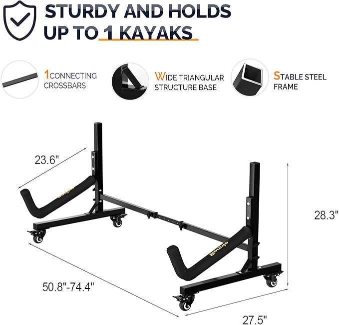 Bonnlo Kayak Stand Freestanding Storage Rack for Kayak Canoe Boat Paddle Board SUP Surfboard for Indoor Outdoor Garage, Shed, Dock with Lockable Wheels Wide Adjustable