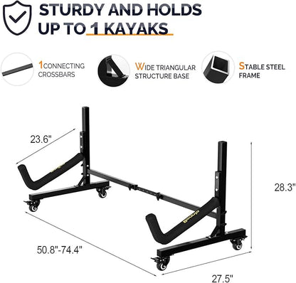 Bonnlo Kayak Stand Freestanding Storage Rack for Kayak Canoe Boat Paddle Board SUP Surfboard for Indoor Outdoor Garage, Shed, Dock with Lockable Wheels Wide Adjustable