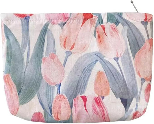 Cosmetic Bags for Women Makeup Bag Large Capacity Purse Travel Toiletry Zipper Storage Pouch Make up Brushes Organizer for Gifts (Pink, tulip)