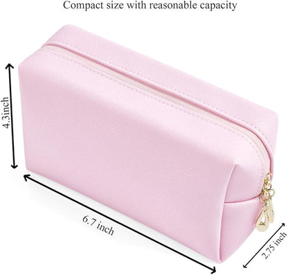 PU Leather Cosmetic Bag for Women Minimalism Makeup Bag for Daily Use Portable Storage Purse Small Neat Cosmetic Pouch Water-resistant Toiletry Bag for Travel (Voilet Pink)