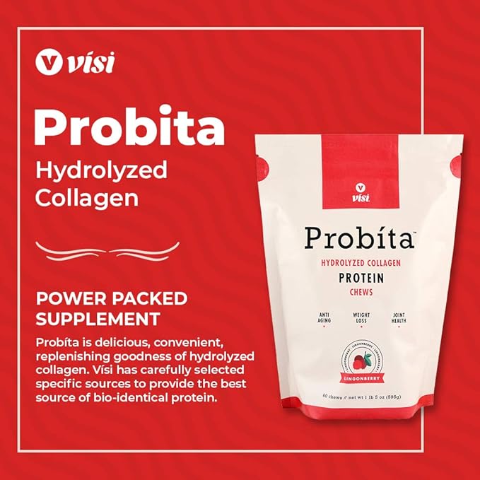 VISI Probita Hydrolyzed Collagen Protein Chews - 60 Chews - Non GMO (Lingonberry)
