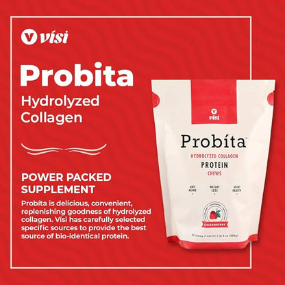 VISI Probita Hydrolyzed Collagen Protein Chews - 60 Chews - Non GMO (Lingonberry)