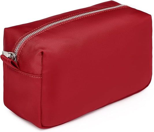 Organizer Bag Lightweight Cosmetic Bag with Ring Clasp Perfect Travel Makeup Bag for Women nylon Stand Up Design (Burgundy Red/Nylon)