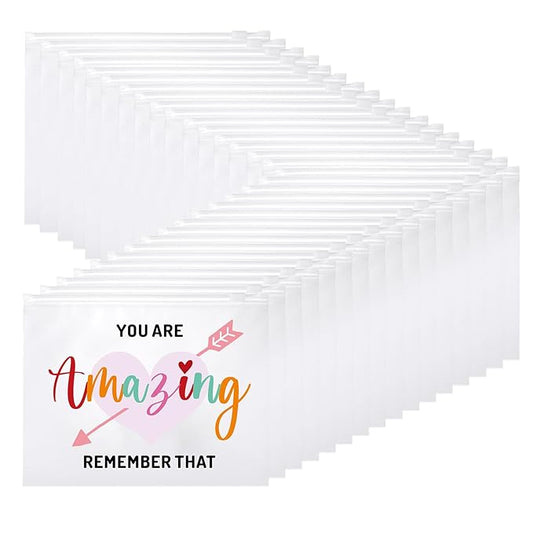 Reginary 100 Pcs Inspirational Gifts for Girls Women Travel Cheer Makeup Bag Bulk Loved Quotes Cosmetic Bags with Zipper Thank You Encouragement Birthday Gift Bag (Elegant)