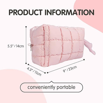 Quilted Makeup Bag Puffy Cosmetic Bag, Travel Toiletry Bag for Women, Cute Makeup Organizer Bag for Gifts Hot Pink Puffer Makeup Pouch