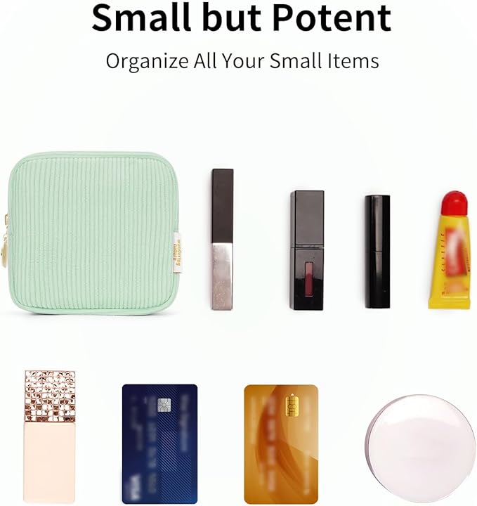 Wandering Nature Small Makeup Bag for Purse Mini Make up Pouch Cute Cosmetic Pouch for Women with Slip-in Pockets Corduroy, Green