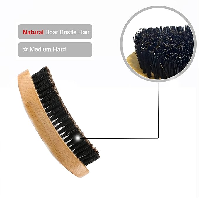 Hair Brush - Medium Hard 360 Wave Brush for Men - Beech Wood Handle, Boar Bristle, Wavy Hair, Hair Styling Brush for Black Hair, Beard Brushes (Yellow, 5x2.76x1.40 inches, 100g)