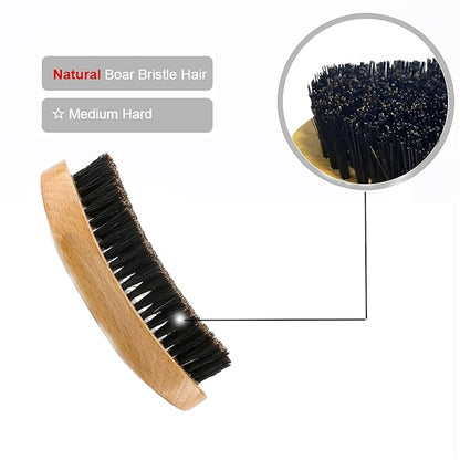 Hair Brush - Medium Hard 360 Wave Brush for Men - Beech Wood Handle, Boar Bristle, Wavy Hair, Hair Styling Brush for Black Hair, Beard Brushes (Yellow, 5x2.76x1.40 inches, 100g)