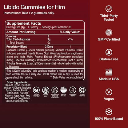 FOCL Male Libido Booster with Horny Goat Weed, Damiana, Tribulus Terrestris for Men - Supports Healthy Levels, Boost Stamina, Performance, Endurance, Male Enhancing Supplement Gummies
