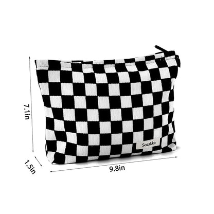 ZLFSRQ Checkered Makeup Bag for Women Large Capacity Black Travel Cosmetic Bag Set Makeup Pouch for Purse Zipper Toiletry Organizer Cute Y2K Aesthetic Trendy Adults Zipper Skincare Storage Organizer