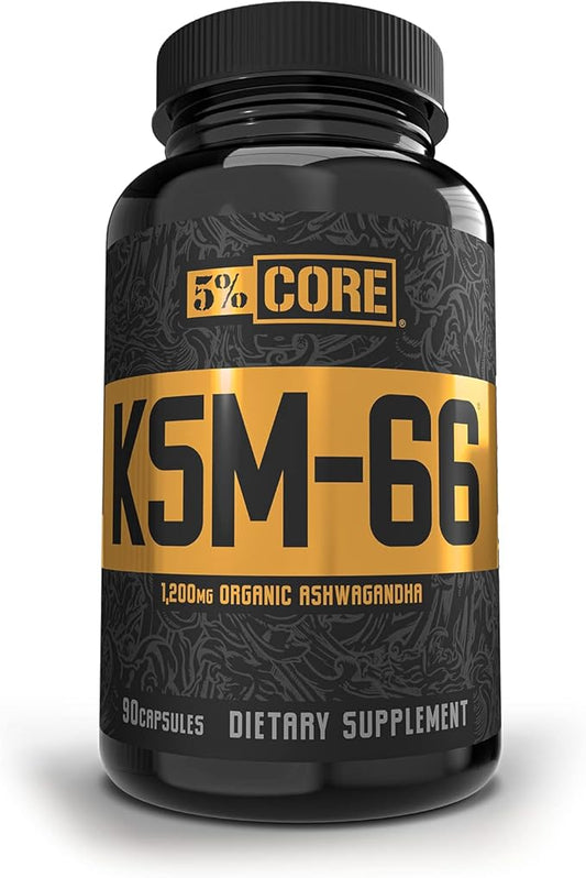 5% Nutrition Core KSM-66 Ashwagandha | 1,200mg Organic Ashwagandha Root Powder Extract | High Potency 5% Withanolides (45 Servings, 90 Capsules)