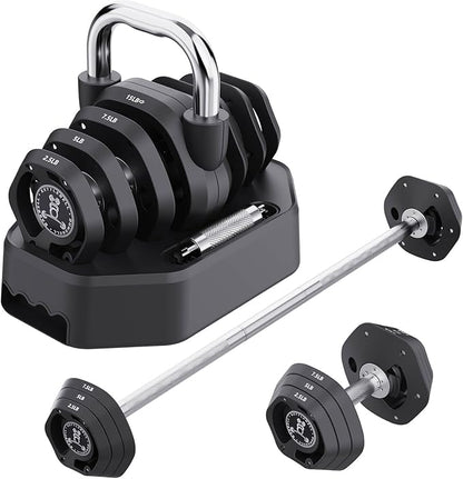 Tepemccu 4-in-1 Adjustable Kettlebell, 5.88-45lbs Kettlebells Weight Set, Free Weight Kettlebell Used as Dumbbell, Barbell for Home Gym Full Body Workout