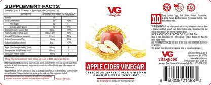 VitaGlobe Apple Cider Vinegar 500mg with B6, B12 and Folate Gummy with Mother - Formulated for Healthy Calorie Loss and Energy Supplement, 60 Count