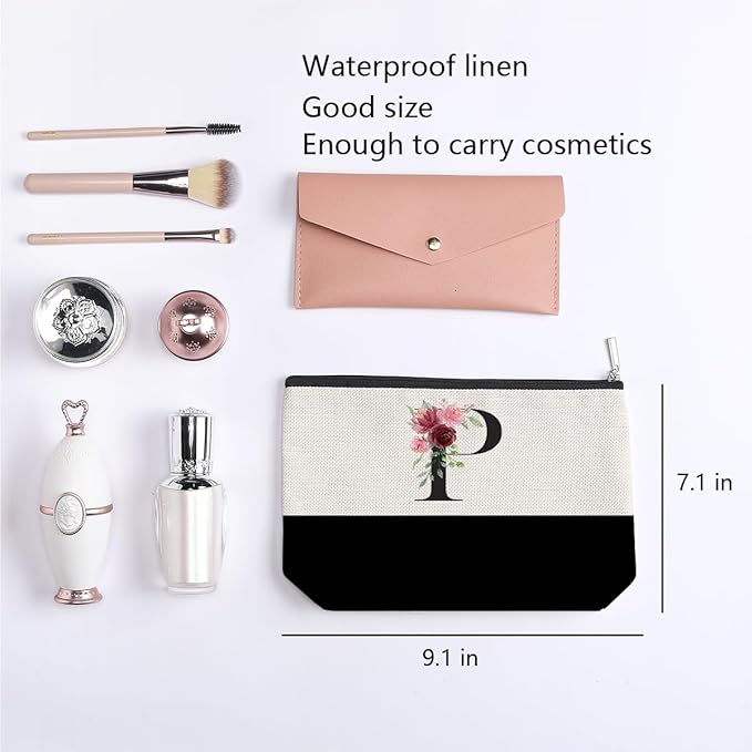 Initial Makeup Bag, Personalized Gifts for Women, Personalized Makeup Bag, Bridesmaid Gifts, Cosmetic bags for Women (Letter P)