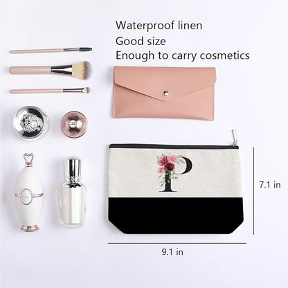 Initial Makeup Bag, Personalized Gifts for Women, Personalized Makeup Bag, Bridesmaid Gifts, Cosmetic bags for Women (Letter P)
