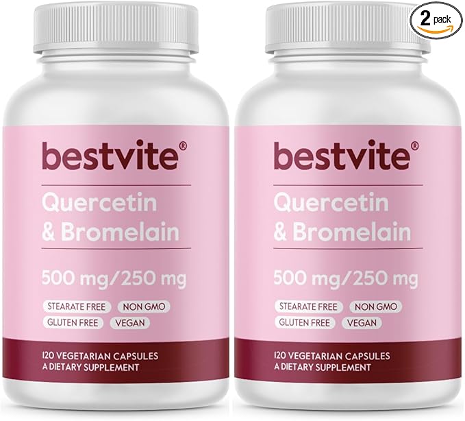 BESTVITE Quercetin with Bromelain 500mg/250mg (240 Vegetarian Capsules) (120 x 2) - No Stearates - No Silicon Dioxide - Vegan - Non GMO - Gluten Free