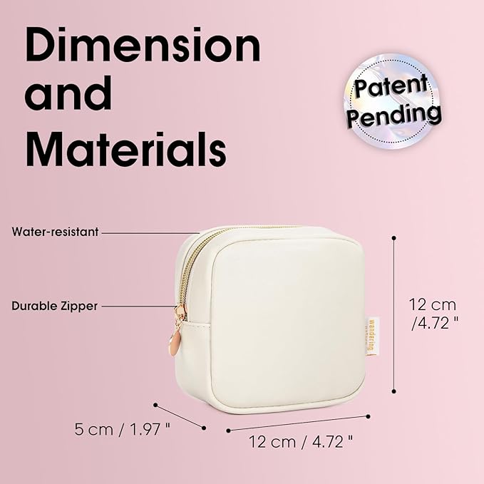 Wandering Nature Small Makeup Bag for Purse Mini Make up Pouch Cute Cosmetic Pouch for Women with Slip-in Pockets Matte Leather, Milky White