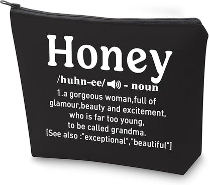 ZJXHPO Honey Definition Cosmetic Bag Honey Grandma Survival Kit Best Grandma Ever Makeup Bag With Zipper Grandma Appreciation Gift Mothers Day Gift (BL Honey)