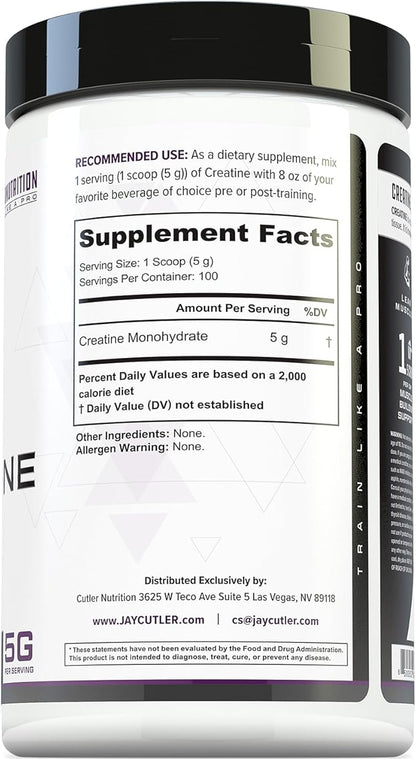Cutler Nutrition Pure Creatine Monohydrate - 5g Per Serving - Premium Muscle Builder Enhances Strength Performance & Recovery - Unflavored for Easy Mixing (100 Servings)
