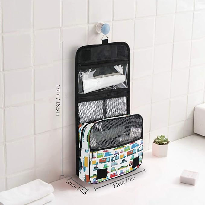 senya Hanging Travel Toiletry Bag Kit Boys Makeup Case Cosmetics Organizer for Men Women (Cartoon Boy Cars)