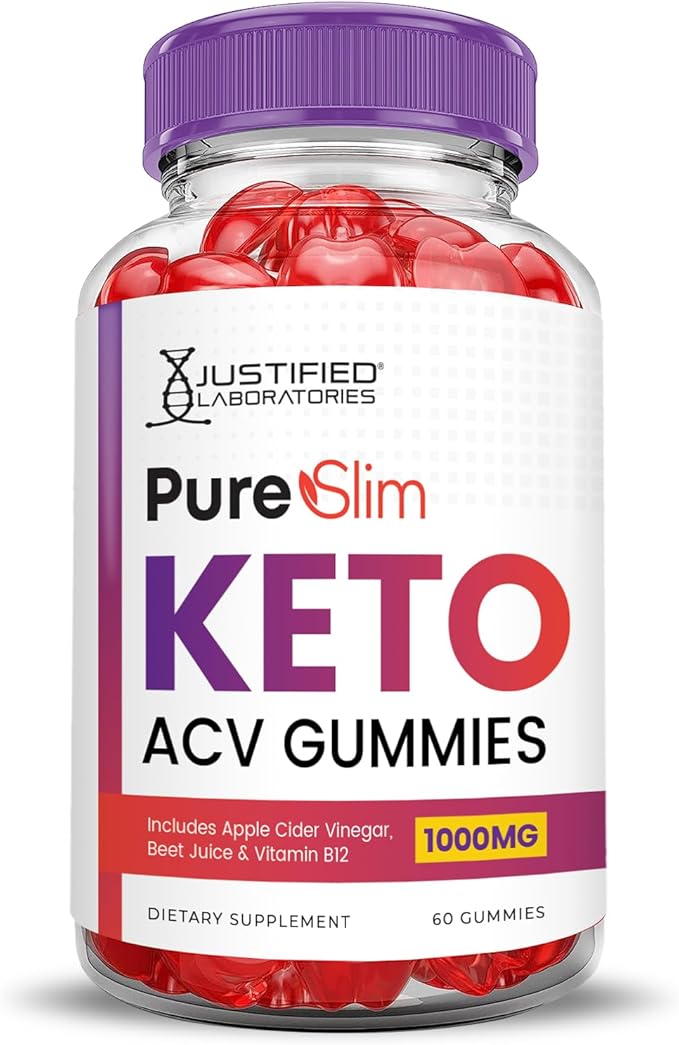 Pure Slim Keto ACV Gummies Advanced Formula 1000MG PureSlim Keto Gummies Apple Cider Vinegar Formulated with Pomegranate Beet Juice Powder B12 Vegan Non GMO 60 Gummys