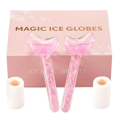 Ice Globes - Tighten Skin and Reduce Puffiness, Facial Cold or Hot Skin Massagers, Enhance Circulation for Face (Pink)