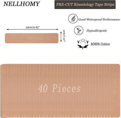 Kinesiology Tape Precut -40Strips | Pro Elastic Athletic Tape,Cotton Waterproof Breathable K Tape for Joints Support & Muscle Pain Relief,Perfect for Ankle Knee Sports Activity(Skin Color)