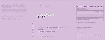 Swedish Collagen - Hydrolyzed Marine Collagen 10,000 mg Powder Supplement - Pack of 300 g, 30 Day Supply | Pure Peptide to Support Healthy Hair, Skin, Nails and Joints I 100% Natural and Gluten Free