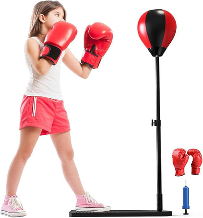 Punching Bag for Kids with Stand, Boxing Bag with Height Adjustable and Boxing Gloves, Kids Punching Ball Set Boxing Combination, Stress Relief & Fitness Toy for Boys & Girls