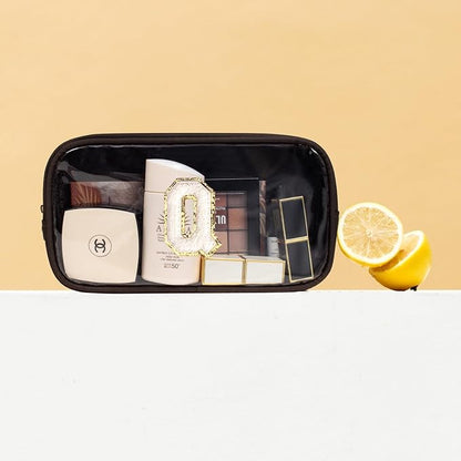 LETGO Preppy Makeup Bag,Personalized Initial Makeup Bags with Zipper, Clear Makeup Bag Small Cosmetic Bags,Nylon Travel Toiletry Bag Travel Essentials,Easter Gifts for Kids(Coffee, Q)