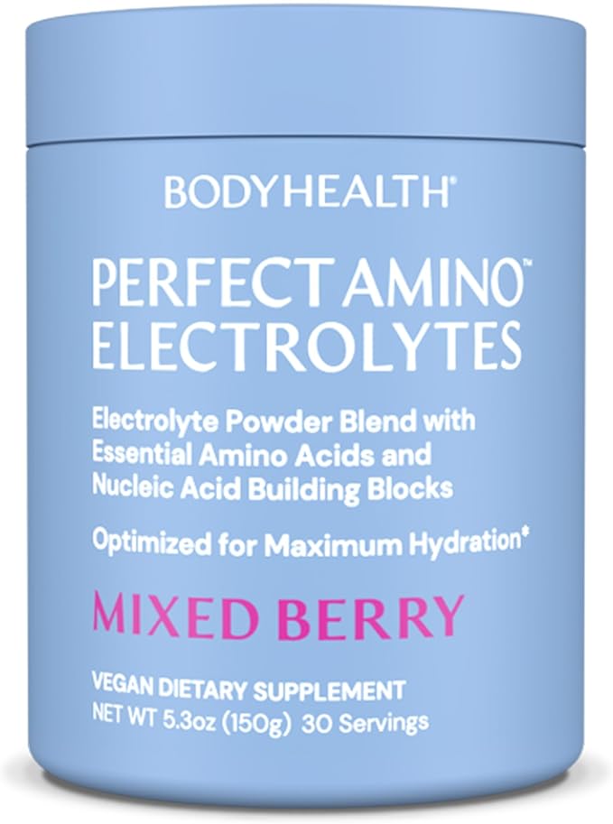 BodyHealth PerfectAmino Electrolytes Powder, Hydration Powder, Sugar Free Electrolyte Drink Mix, Keto Electrolytes Powder, Non GMO, Mixed Berry Flavor (30 Servings)
