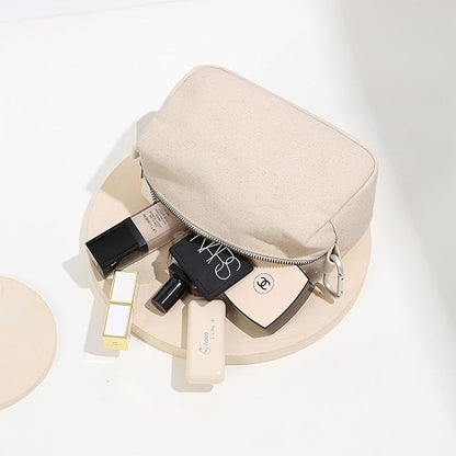 Organizer Bag -Lightweight Cosmetic Bag with Ring Clasp, Perfect Travel Makeup Bag for Women,nylon Stand Up Design (Beige/Canvas)