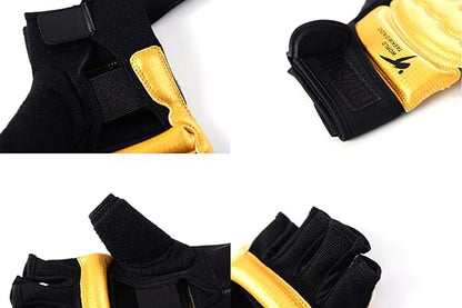Taekwondo Kickboxing Punch Bag Gloves, Half Mitts WTF UFC MMA Training Boxing Sparring Grappling Martial Arts Muay Thai Wrist Wraps Support Gloves for Men Women Kids (Medium, Golden)
