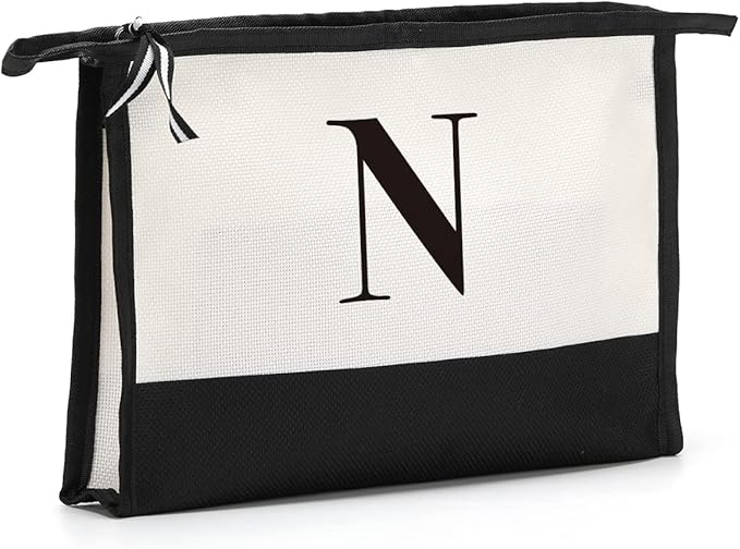 Monogrammed for Women Initial bridesmaid gifts, Personalized monogram Monogram Cosmetic Bag,Travel Makeup Bag Suitable for Wedding weekend Beach Gift for Women Teachers Friends.Pure letters N