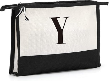 Monogrammed Cosmetic Bag, Personalized Initials, Large Capacity, Black, Women's Gift, Occasional Use