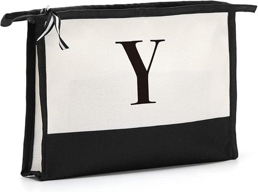 Monogrammed Cosmetic Bag, Personalized Initials, Large Capacity, Black, Women's Gift, Occasional Use