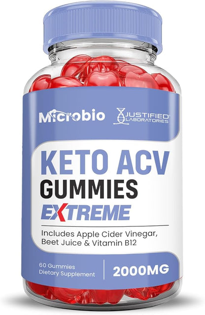 Microbio Keto ACV Gummies Extreme 2000MG Micro Bio Keto Gummies Apple Cider Vinegar Formulated with Pomegranate Beet Juice Powder B12 Vegan Non GMO 60 Gummys